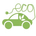 Symbol of a green eco friendly mini car with the inscription eco made of wire